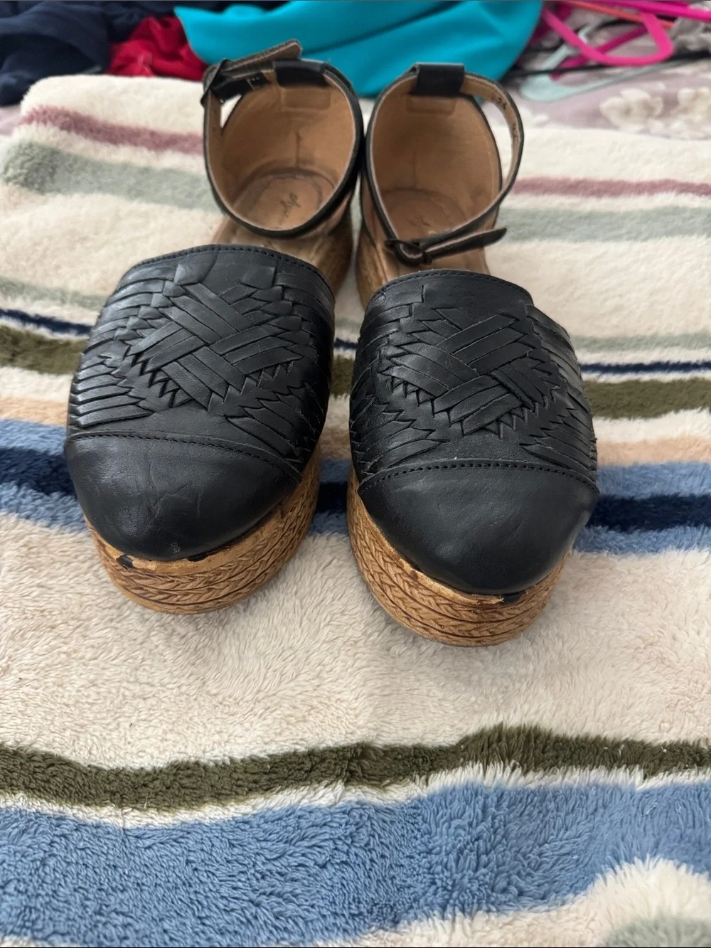 Agave Girl Black Hand Woven Leather Ankle-Strap Women's Flats